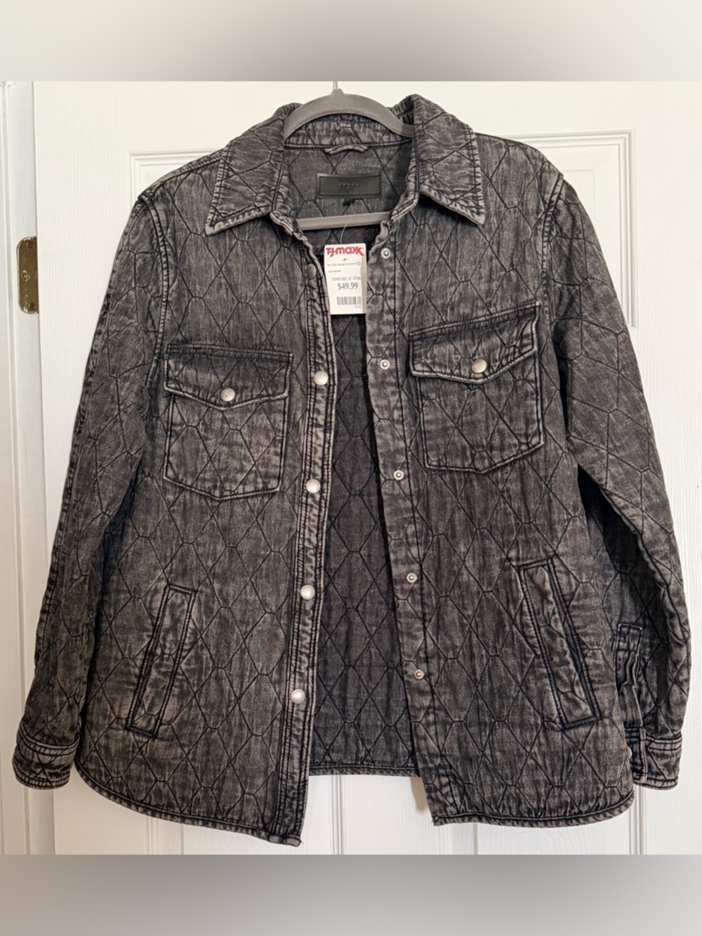 BlankNYC Quilted Snap-Front Jacket in Washed Black